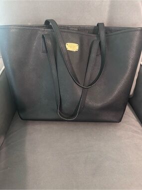 Michael Kors Black Tote Bag with Gold Plate